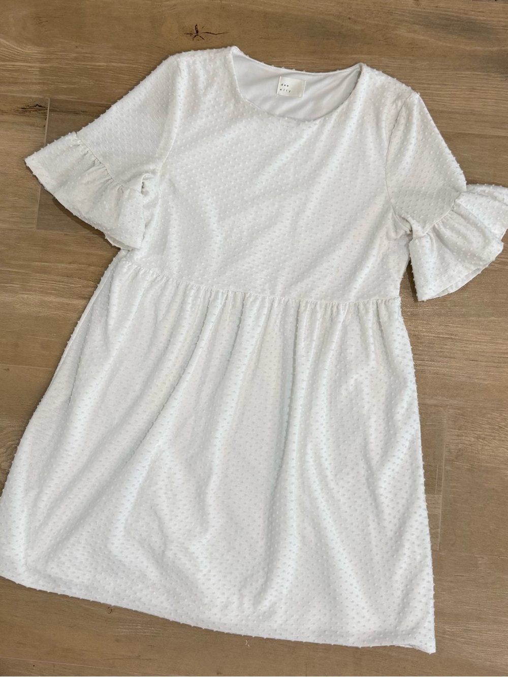 Dee Elly White Boutique Swiss Dot Baby Doll Womens Dress. Lined. Size M